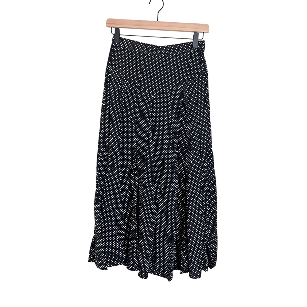 Vintage Scott McClintock 90s Polka Dot Midi Skirt Black White Rayon Size 6